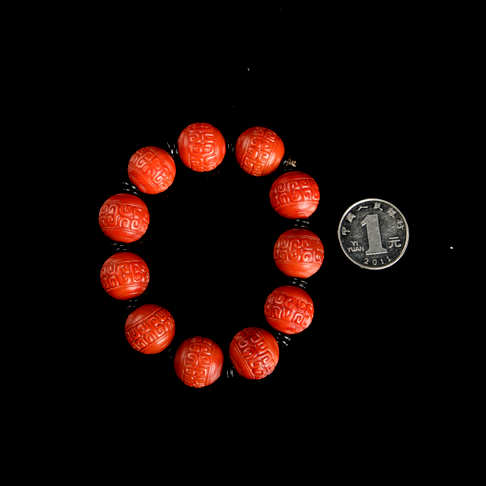 柿子红南红回纹珠单圈手串-南红玛瑙-四川南红-A02I817G24018